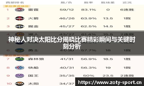 神秘人对决太阳比分揭晓比赛精彩瞬间与关键时刻分析